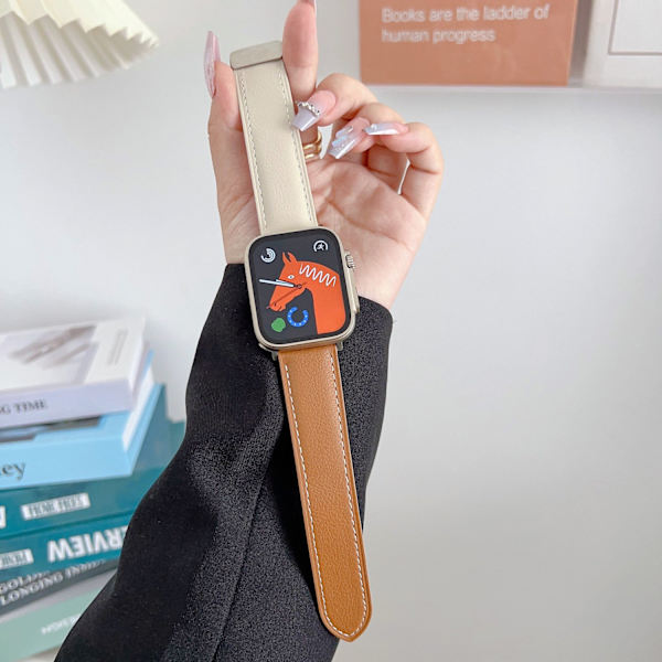 Klockarmband för Apple Watch iWatch 42/44/45mm armband brunt och vitt