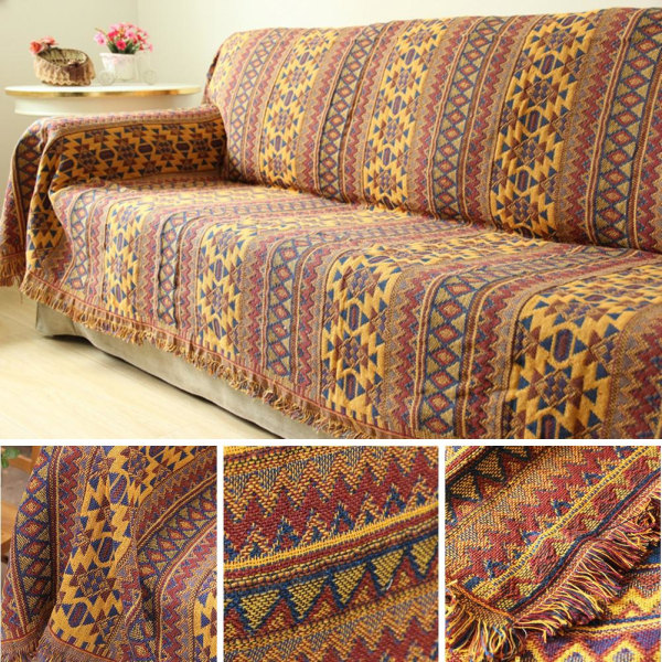 Förbättrad Vinter Bomull Vävda Linje Filt Soffa Handduk Stickad Förtjockad Varm Pad Mat Bohemian Boho Överkast Resepläd D Overseas