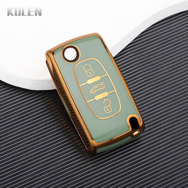 TPU Bil Fjernbetjening Nøgle Etui Cover Skal Til Peugeot 107 207 307 308 407 607 3008 5008 Til Citroen Xsara Picasso C5 C6 C8 Nøglefri 3 Button Green
