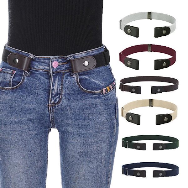 Dame Spændefri Elastiske Bælter Usynligt Bælte Talje til Jeans Ingen Spænder Taljebånd Bælte Cool black
