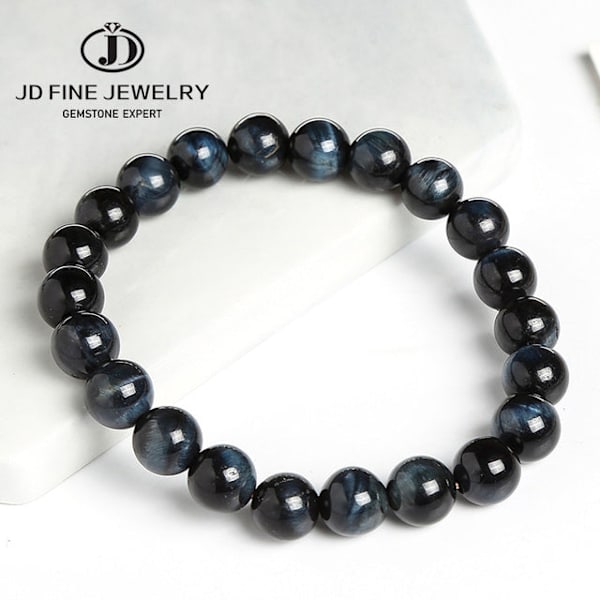 Høykvalitets Blå Tigerøye Buddha Armbånd Naturstein Runde Perler Elastisk Tau Menn Kvinner Armbånd Fuchsia 8mm