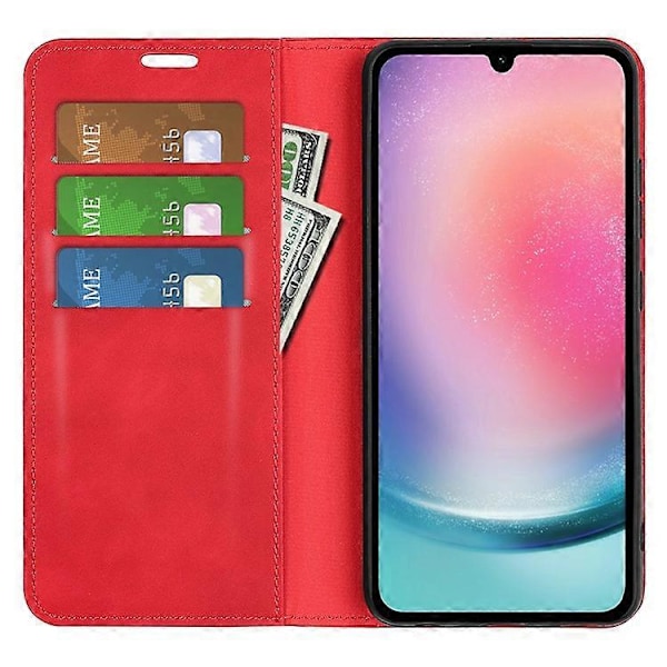 Kompatibelt Skal för Samsung Galaxy A16 5G / A16 4G - Plånboksfodral i Läder med Hudkänsla Red