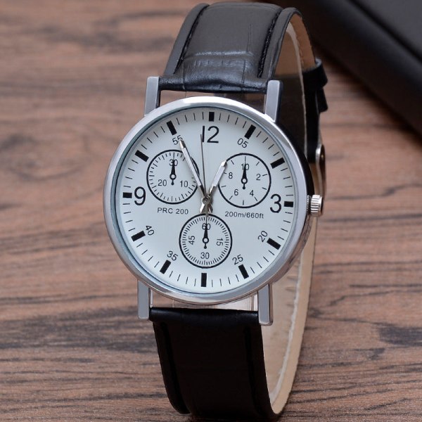 Gave Tre Øyne Herreklokke Herre Quartz Klokke Blått Lys Glass Rem Klokke Herreklokke B white surface black belt