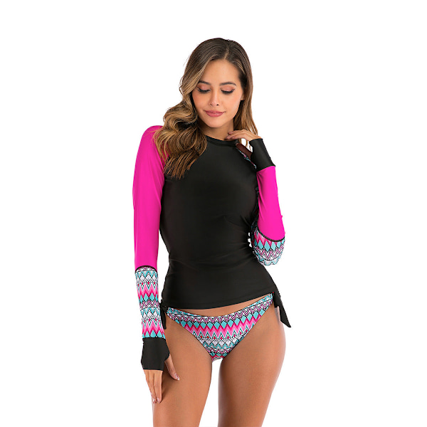 Badedrakt Sport Konservativ Langermet Surfesett Dykking Delt Slank Damebadedrakt Rose Red XL