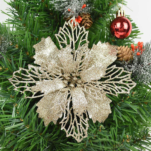 5 stk. Glitter Kunstige Juleblomster Juletræspynt til Hjemmet Falske Blomster Julepynt Nytårsdekoration Red 9cm