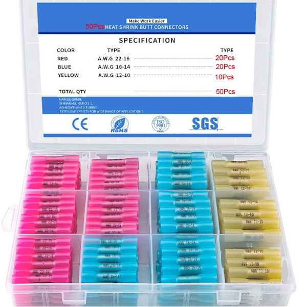 50/100/200 stk. Vanntette varmekrympende skjøtekontakter Boks Elektrisk ledningsskjøt Kabelkrympeklemmer Kontakter Terminalsett As photo 100 PCS With Box