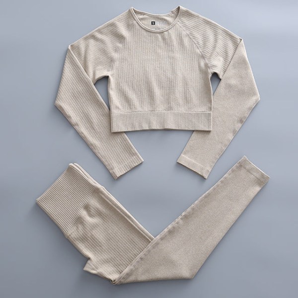 Set Kvinnor Gym Kläder Kvinnliga Yogabyxor med hög midja Träningsoverall Kvinnor Fitness Kläder Top Pants Khaki L