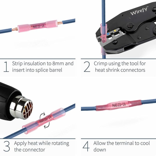 100/50 st 22-16 AWG Elektriska Värmekrympande Stötkontakter Röda Vattentäta Fullständigt Isolerade Tätningskablar Sortiment Blue 100PCS