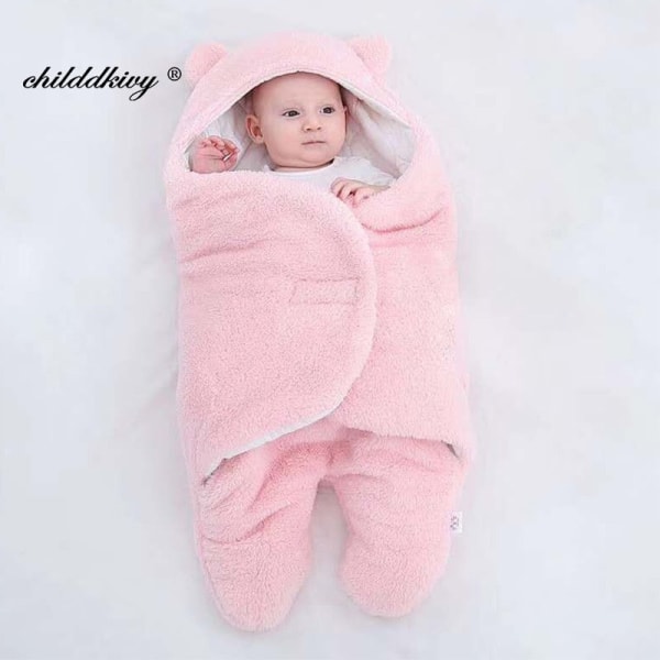 Mjuka Nyfödda Baby Wrap Filtar Baby Sovsäck Kuvert För Nyfödd Sovsäck Bomull tjocknar Cocoon för baby 0-9 månader pink-Fleece 0-3M