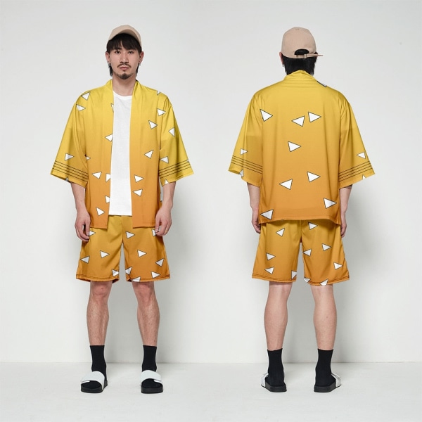 DIOCOS Demon Slayer Kimono Kimetsu No Yaiba Nezuko Cosplay T-shirts Kostume Mænd Kvinder Jakke Frakke Shorts Sæt til Halloween Fest E XL