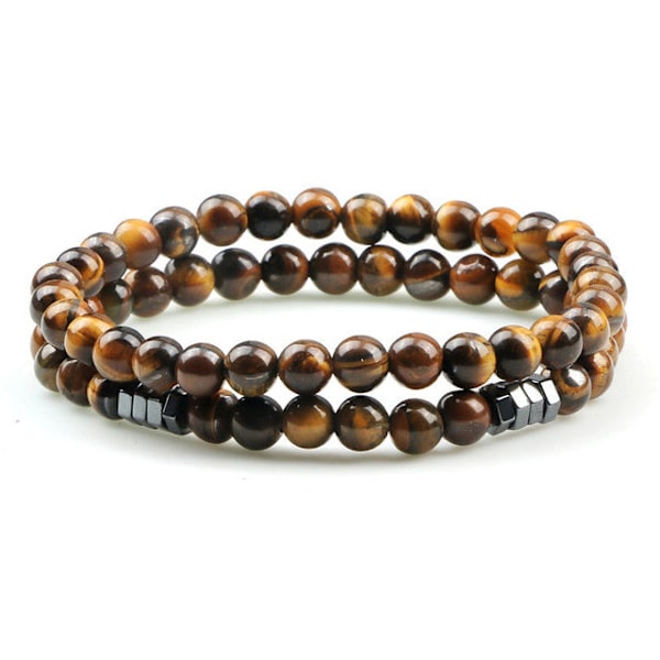 Etäisyysrannekoru naisille Pariskunnan rannekoru Klassinen 6 mm luonnonmusta matta sininen turkoosihelmillä koristeltu kivirannekoru miesten korut Tiger Eye-2