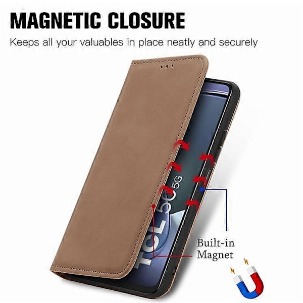 Kompatibelt Skal för TCL 50 5G, Läder med Kortfack, Magnetisk Stängning Brown
