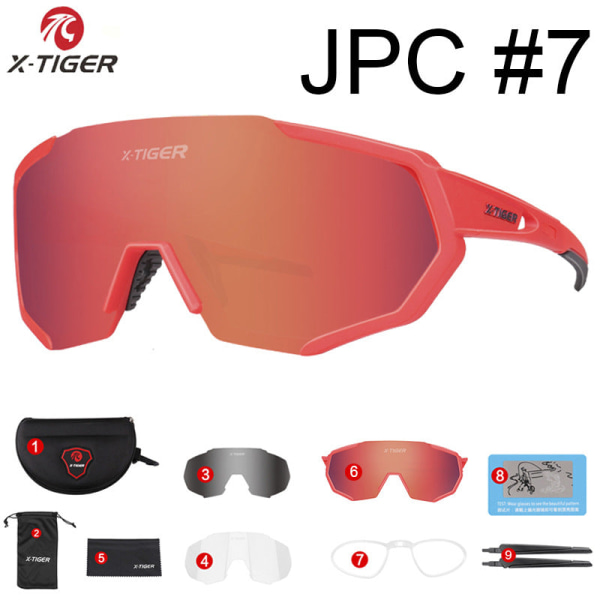 X-TIGER Polariserte Linser Sykkelbriller Landeveissykkel Sykkelbriller Sykkelsolbriller MTB Terrengsykkel Sykkelbriller 3 lens-red frame 17cm
