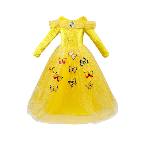 Barnens dag Askungen Klänning Frozen Elsa Sofia Julklänning Barn Långärmad Prinsessa Yellow