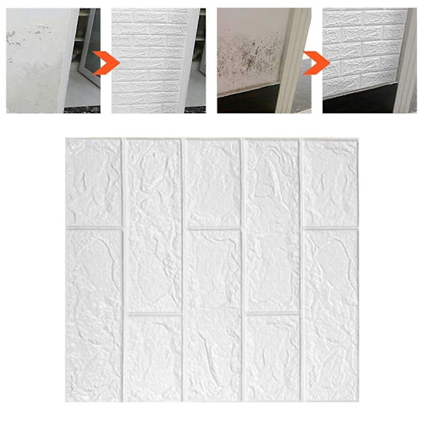 3D Tapet Selvklæbende Vandtæt Kan Klippes Lugtfri Imitation Murstensvægpanel Gave til G Kompatibel Stue Soveværelse Hvid 10 stk