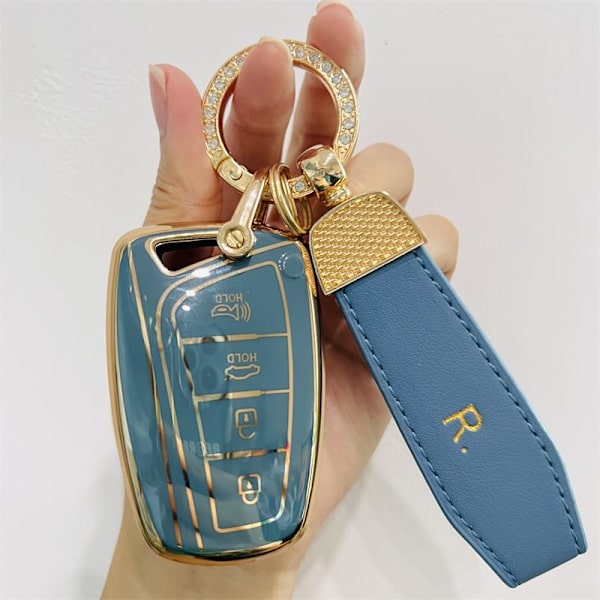 TPU Auton Avaimen Kotelo Hyundai Santa Fe Sport Ix45 Equus Centennial Genesis G80 Grandeur Azera 2013-2016 Avaimenperä Overseas grey R keychain