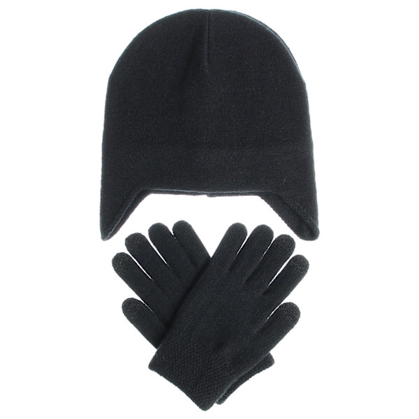 Ulkoilupipo ja käsineet, kaksiosainen setti, naisten fleece, korvien suojapipo ja käsinesetti #2 Black