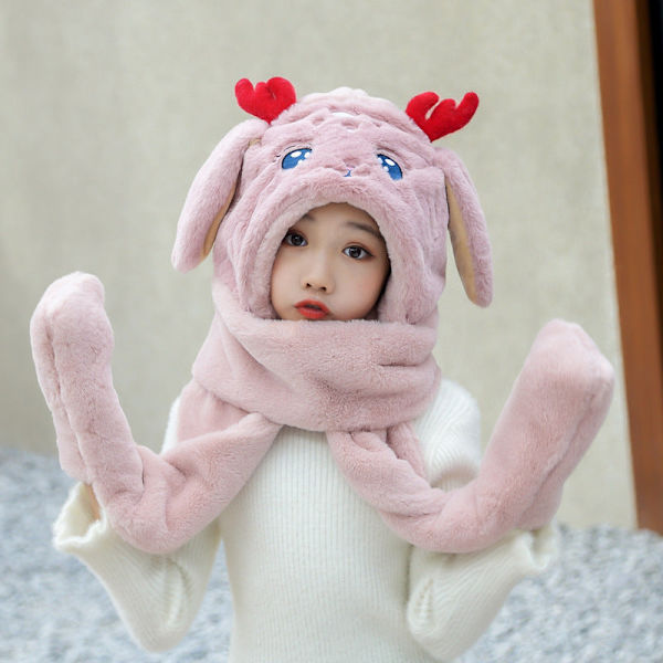 Mjuk halsduk Älgmössa Tredelat Koreansk Stil Trendig Varm Halsduk Öronskydd Integrerat Beige