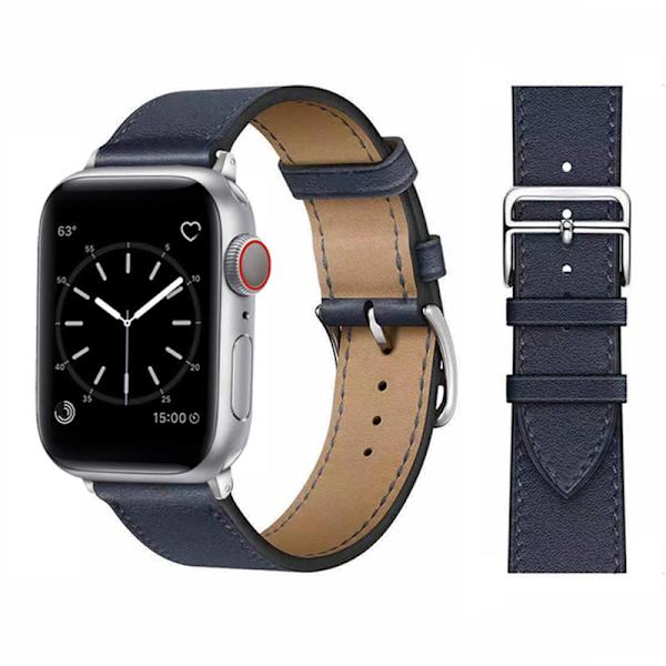 Läderarmband för Apple Watch band 44mm 45mm 42mm 41mm 40mm 38mm Single Tour klockarmband armband iWatch serie 3 4 5 6 SE 7 band 21 dark navy blue For 38mm 40mm 41mm