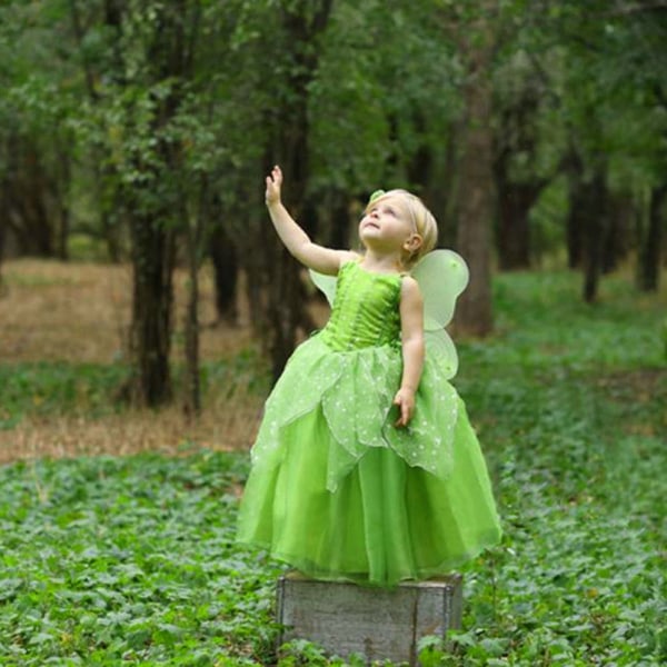 Flicka Blomma Fairy Tinker Bell Princess With Wings Charm Klänningar Kostym Tinkerbell Princess Dress Födelsedagsfest Barn Dress Up 110(size 4-5T) Dress Only