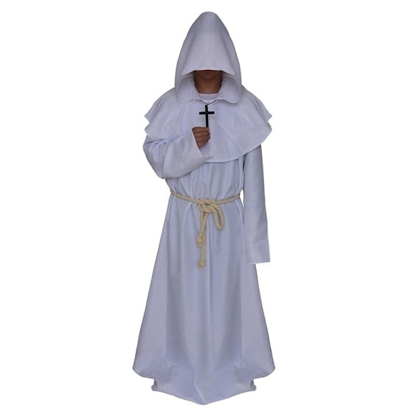 Pestdoktor Cosplay Kostume Middelalder Hætteklædt Kåbe Steampunk Terror Maske Hat Voksen Halloween Fest Rollespil Størrelse S-XL White robe XL