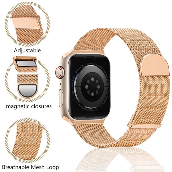 Klockarmband för Apple Watch iWatch 38/40/41/42mm liten urtavla Roséguld