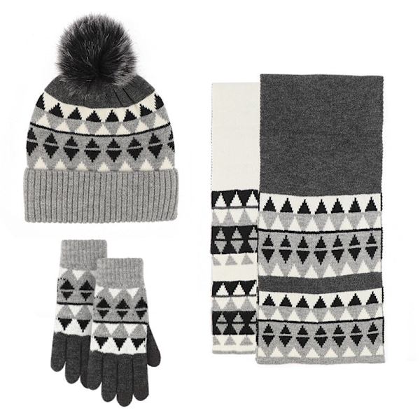 Handskar Halsduk Mössa Tredelat Set Ull Varm Köldtålig Pälsboll Halsduk Tredelat Set Blue Triangle [three-piece set]]
