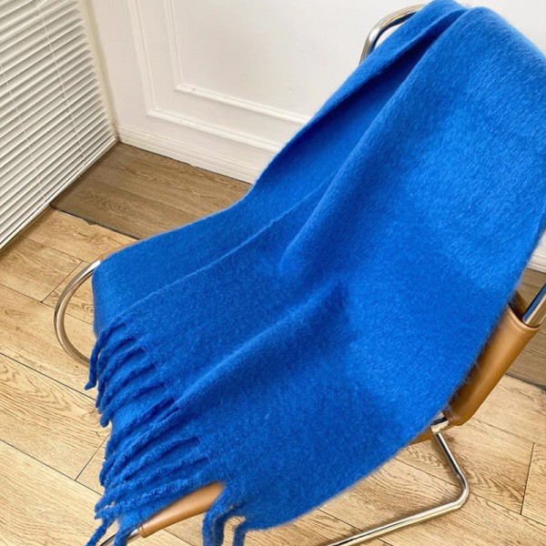 Tjockt skägg Mohair konstgjord kashmirscarf för kvinnor, höst och vinter Tjock varm atmosfär sjal halsduk sapphire blue 195*43cm