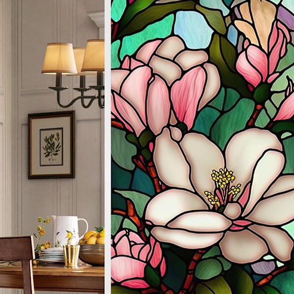Värikkäät Retro Kukkakuvioiset Linnut Ikkunalasi Sähköstaattiset Tarrat Irrotettava Ikkunan Yksityisyys Lasimaalaus Koristekalvo Kotiin ja Toimistoon BL125 60x100cm