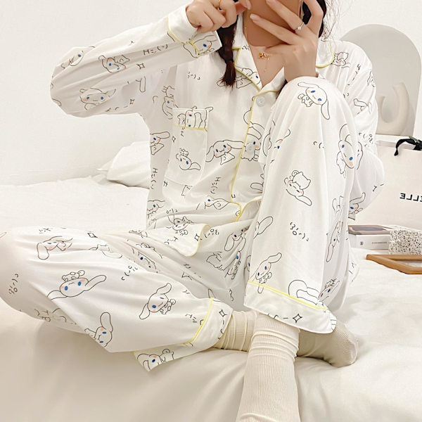 INS Stil Tecknad Cinnamorol Dam Vit Pyjamas Långärmad Söt Casual Långärmad Byxor Loungewear Like the picture L