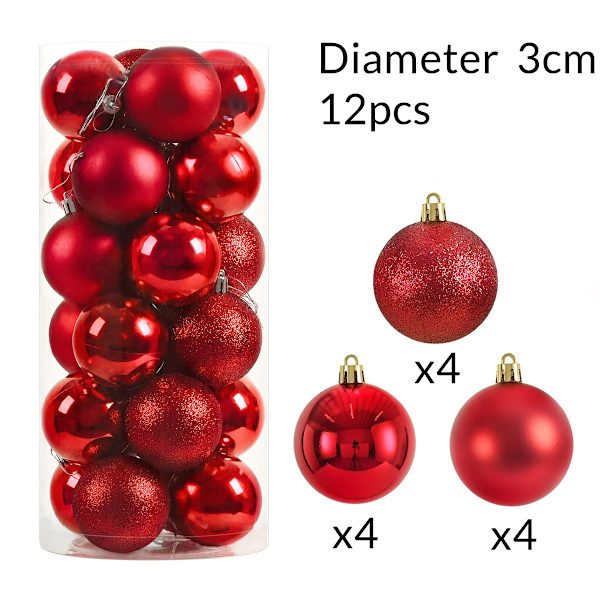 12 st Krossäkra Mini Julkulor Julgransprydnader Små Hängande Pläteringskulor Julhelg Partydekorationer Red 12pcs Diameter 3cm