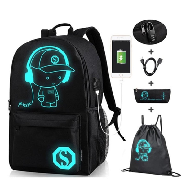 Anime Självlysande Oxford Skolryggsäck Dagväska Axelväska Under 15,6 tum med USB-laddningsport och Lås Skolväska för Pojkar Flickor H large size 1 set