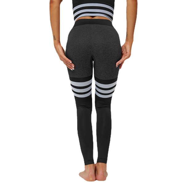 Europeiska och amerikanska sexiga persiko-höft hög midja yogabyxor dam stickade sömlösa och ventilerande randiga yoga fitness leggings 6088 pants-sapphire blue S