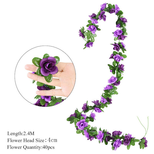 2,3 m Blomsterguirlande Kunstig Blomstersnor med Blade Silke Sakura Kirsebærblomst Efeu Ranke til Hjemmehave Bryllupsbue Dekoration S02 purple fake vine