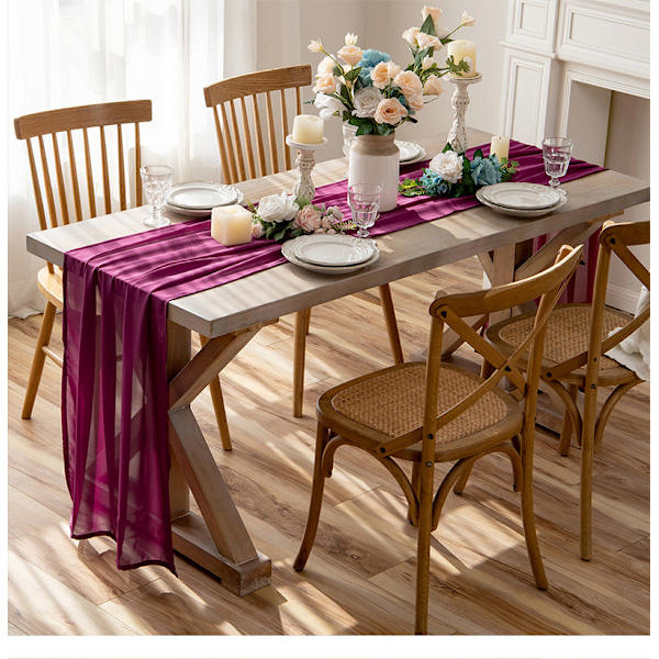 Bordslöpare i chiffong, vit, bröllop, enkel, hotellbord, festdekoration, bordsduk, bordslöpare Grape purple 73*200cm