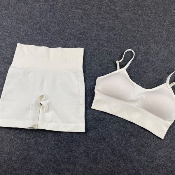 Yoga BH Crop top Sport BH Workout Outfit Seamless Polyester Gym Set 2pcs White1 S