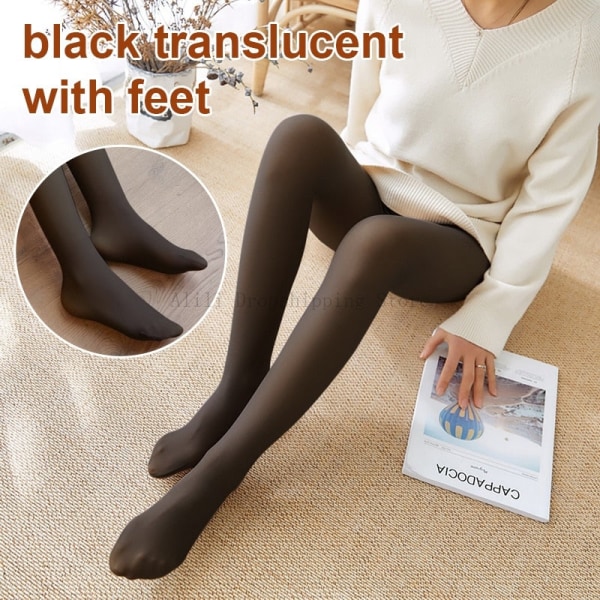 Forede Strømpebukser Hud Effekt Kvinde Vinter Gennemsigtige Strømper Termisk Fleece Tights til Kvinder Plys Sok Bukser Varme Leggings fake coffee step on 85g Thin (Spring)