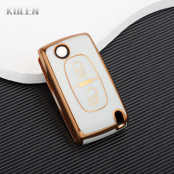 TPU Bil Fjernbetjening Nøgle Etui Cover Skal Til Peugeot 107 207 307 308 407 607 3008 5008 Til Citroen Xsara Picasso C5 C6 C8 Nøglefri 3 Button White