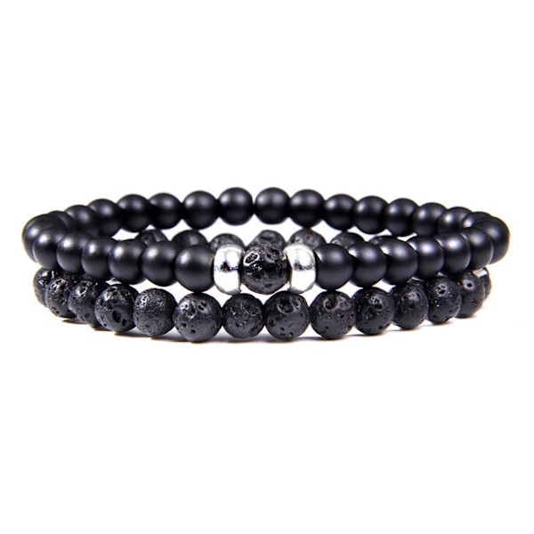 2 kpl/setti Pariskuntien etäisyysrannekorut miehille Musta laavakivirannekoru naisille puuhelmillä Charm Rannekorut Naiset Miehet rannekoru 21 A Howlite 6mm 23cm
