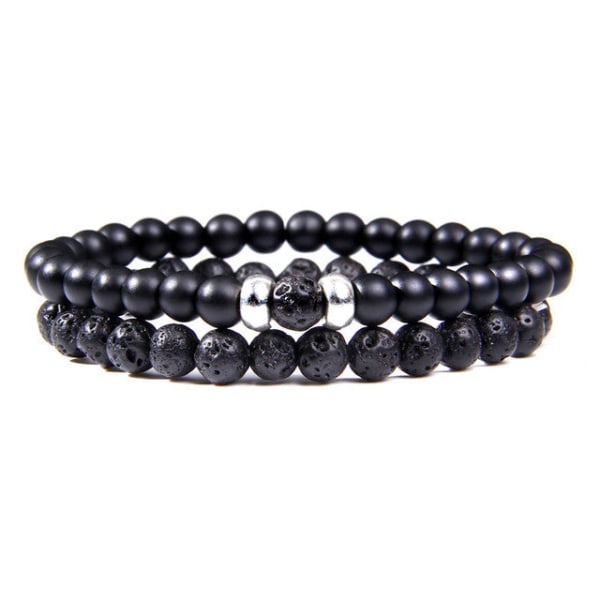 2 stk./sæt Par Distance Armbånd mand Sort Lava Sten Perler armbånd kvinde træ perler Charm Armbånd Kvinder Mænd armbånd 4 Map 8mm 17cm