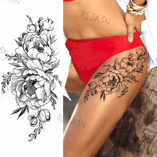 Lila Rose Smycken Vattenöverföring Tatuering Klistermärken Kvinnor Kropp Bröstkonst Tillfällig Tatuering Flicka Midja Armband Blixt Tatueringar Blomma model 3