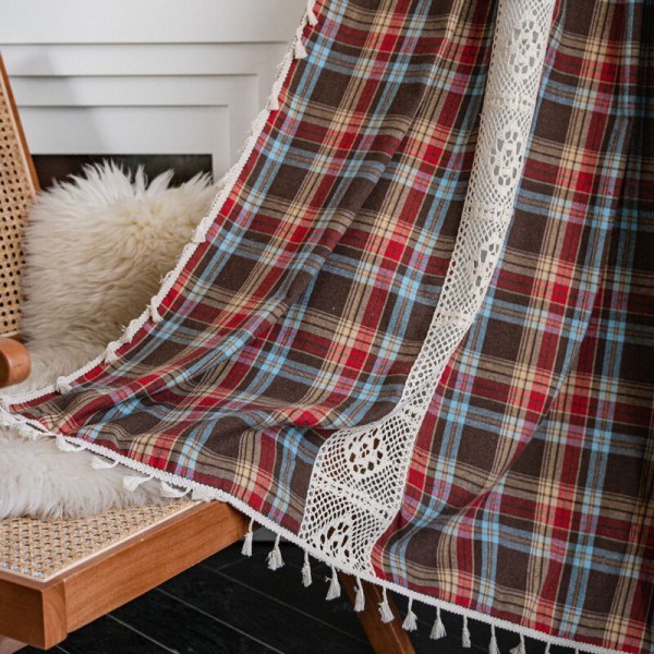 Boho Mørklægningsgardiner til Stue Soveværelse Røde Gitre Plaid Bondehus Jul Køkken Luksus Vinduesgardin Boligindretning Red W150xH260cm