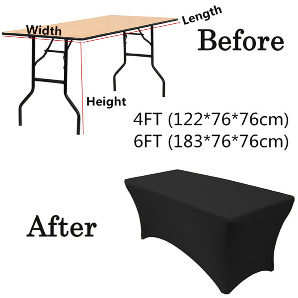 Elastisk Bröllopsmiddagsdekor Rektangulär Spandex Duk Stretch Bordsöverdrag Elegant Fest 4 6 FT Black 183x76x76cm