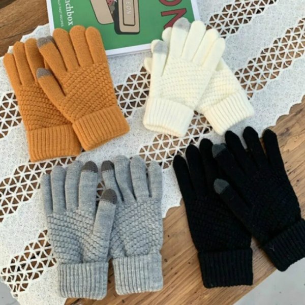 Vinter Touch Screen Handsker Kvinder Mænd Varme Stretch Strikkede Vanter Imitation Uld Fuld Finger Guantes Kvinde Hæklet Luvas Tykkere Gary One Size