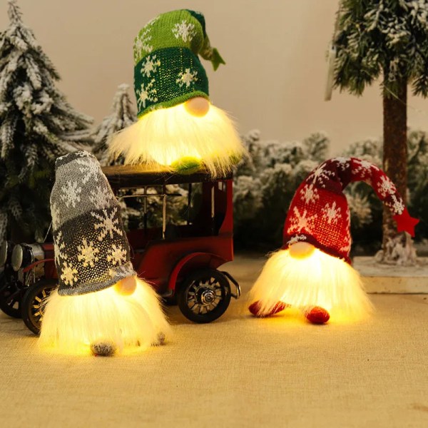 Lysande Tomte Jul Ansiktslös Docka God Jul Hemdekoration Navidad Natal Gåva till Nyår 2023 Julklappar Long Green With battery and Led