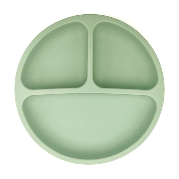 Baby mattallrik i silikon Solid Söt tecknad barnrätter Sug Småbarn Träningsbestick Barn Matskålar Olive Green