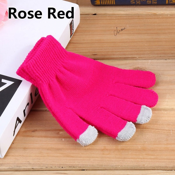 Unisex Dam Herr Pekskärm Vinter Handskar Varma Vantar Enfärgad Bomull Värmare Smartphones Körhandske Luvas Kvinna Rose Red One Size