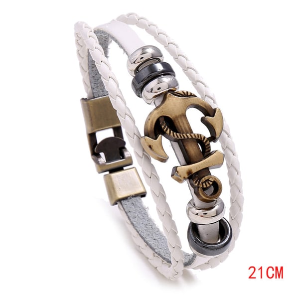 Prydnad Enkelt vävt i flera lager för båtankare läderarmband för nötkreatur Mode Populära retro armband för män och kvinnor Black pigu silver accessories 21CM