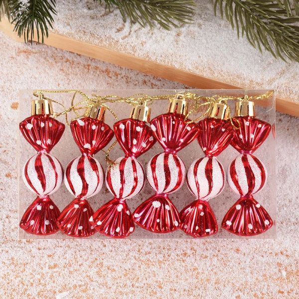 6 st Jul Lollipop Polkagris Hänge Julgran Hängande Boll Ornament Juldekorationer för Hemmet 2024 Nyårspresent Set5