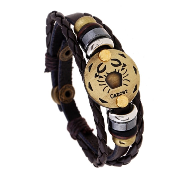 Ornament Pärlarmband 12 Stjärntecken Nötskinn Läderarmband Personliga Födelsedagspresenter Vävt Justerbart Trendigt Läderarmband Leo